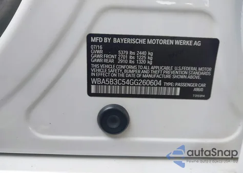 2016 BMW 535I xDrive from USA, damaged, VIN WBA5B3C54GG260604